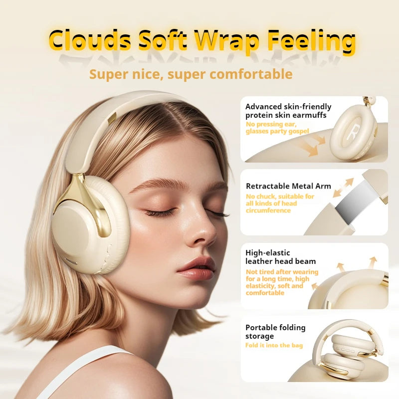 ANC Noise Reduction 100H Play Time Bluetooth Headphones 360° Surround Sound Wireless Headsets Sports Gamer Earphones With HD Mic