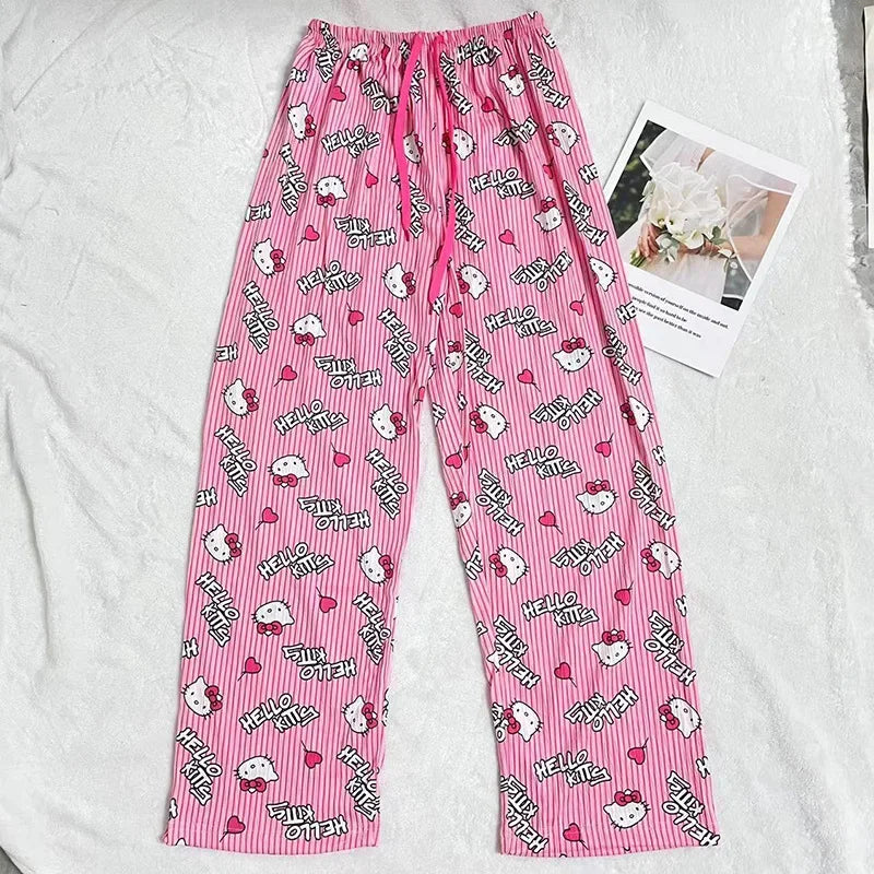 Spring Autumn Anime Hello Kitty Y2k Kawaii Pajamas Women Loose Cartoon Casual Home Pants Fashion Trousers Girl Pajama Pants Gift