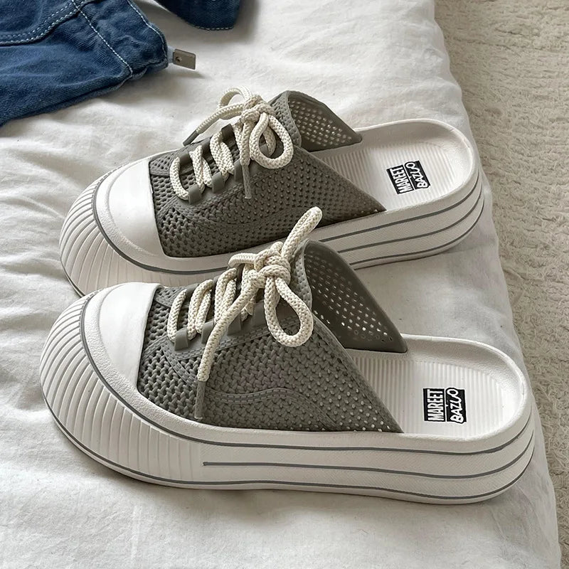 Women's Canvas Slip-On Summer oes Breathable Thi Bot Casual Net oes Sports Anti-Slip f Slippers Sandals