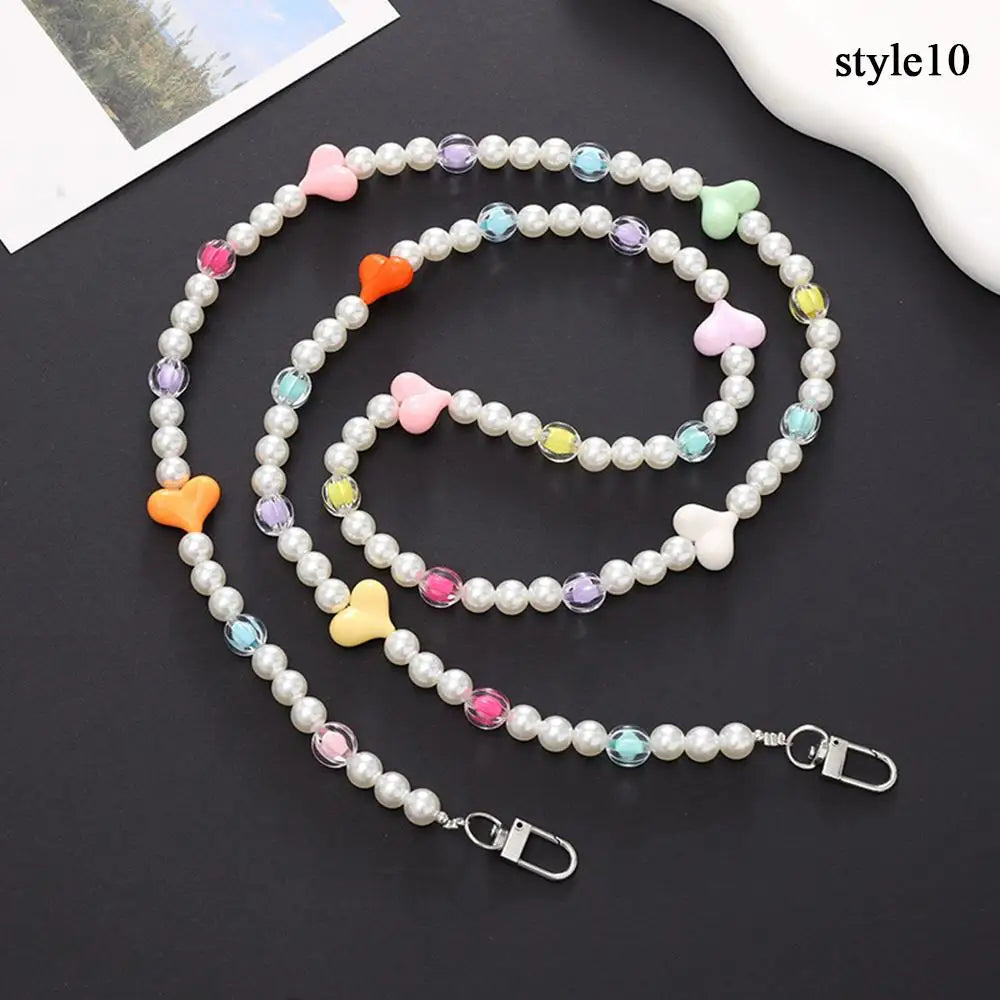 120cm Bag Chain for Handbag Handles Butterfly Beaded Phone Lanyard DIY Purse Replacement for Shoulder Bag Straps Pearl Belt