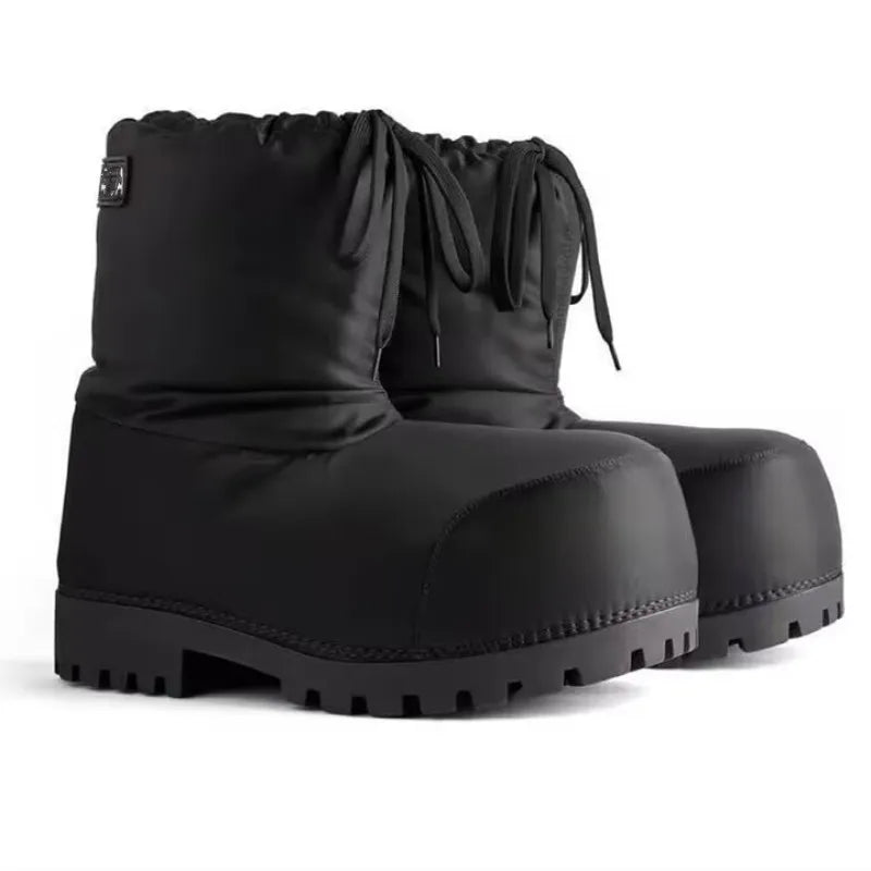 Unisex Big Head Botas Mujer Designer Drawstring Snow Boot Waterproof Anti-slip Warm Padded Thickened Platform Bottom Ankle Shoes
