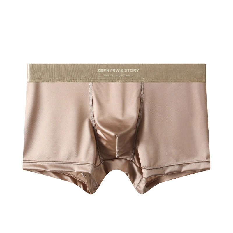 Luxury Ice Silk Satin-like Men's Boxershort Panties 3D Double-layer Crotch Breathable Comfortable Cool Underpants Man Underwear