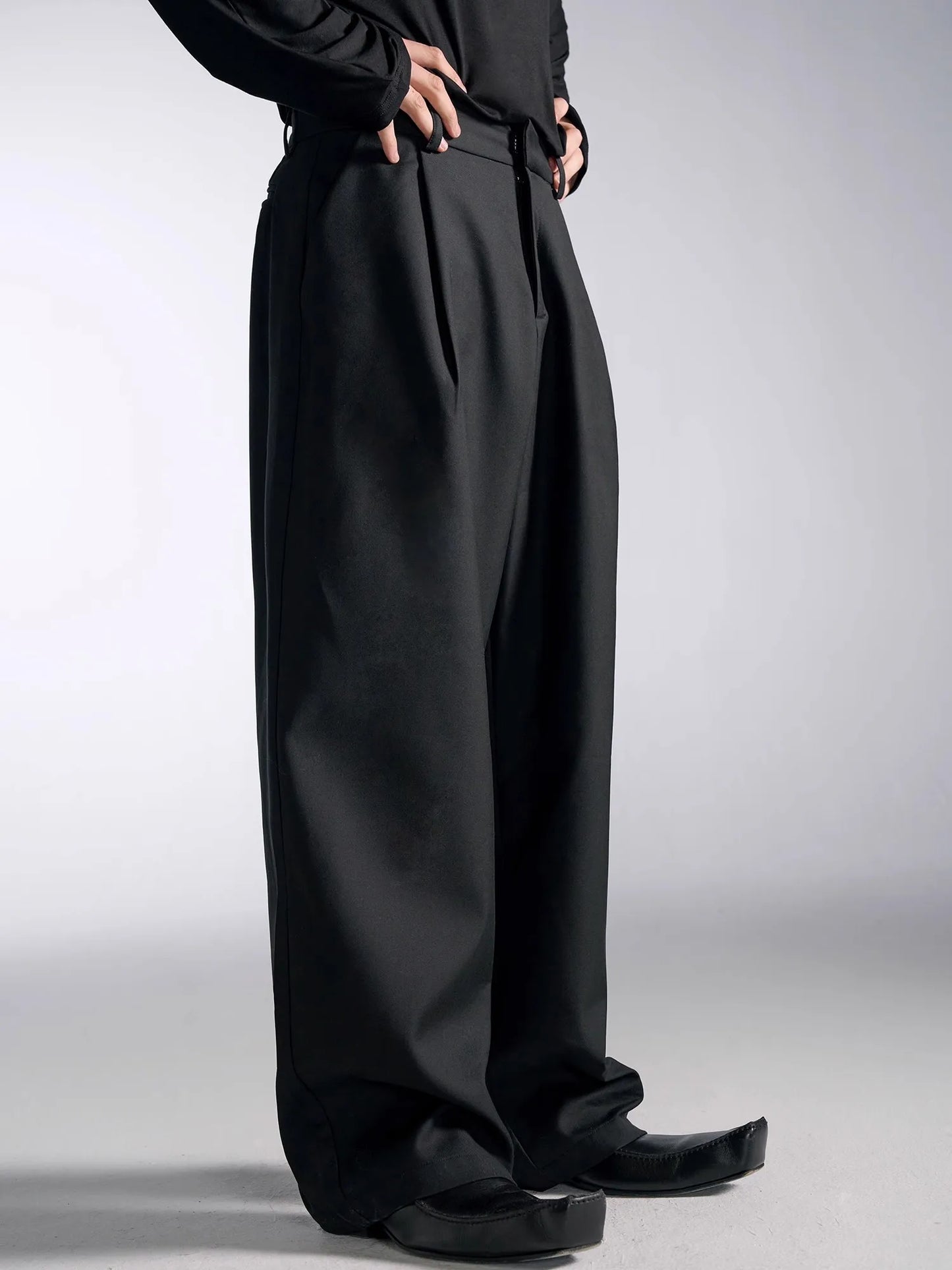 Mauroicardi Spring Autumn Long Baggy Black Wide Leg Pants Men High Waist Loose Casual Luxury Mens Designer Grey Clothes 2025