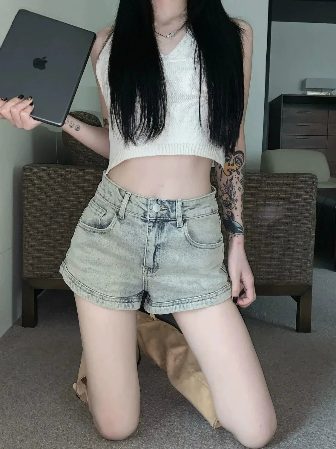 Women's Stretchy Jeans Summer 2025 - High-Waisted American Spicy Shorts with Slimming Straight Leg and A-Line Cut Shorts
