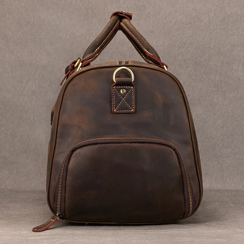 Sac de voyage en cuir véritable de grande capacité pour hommes et femmes, en cuir de vache noir souple, polochon de voyage décontracté, grand sac à bandoulière pour week-end