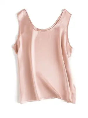 SuyaDream. Débardeur basique confortable pour femmes, 100% soie véritable, t-shirt Chic sans manches à col rond, gilets d'été solides 2025, blanc, rose, Beige