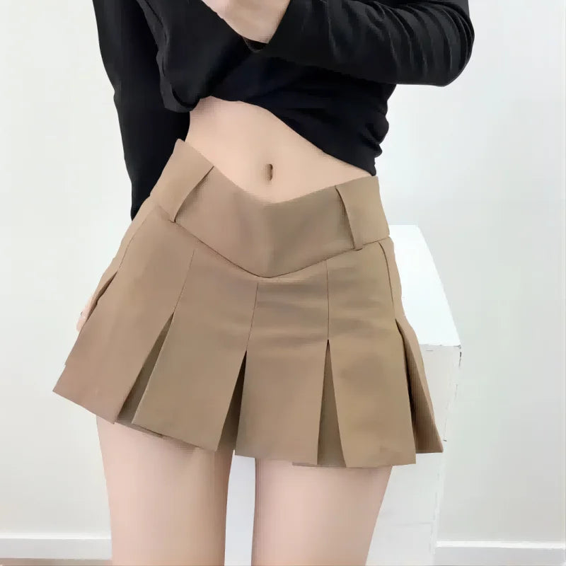 High Waist Solid Pleated Mini Skirt for Women Summer Spring Korean Preppy Style Fashion Cute A-line Skirts Skort Clothes