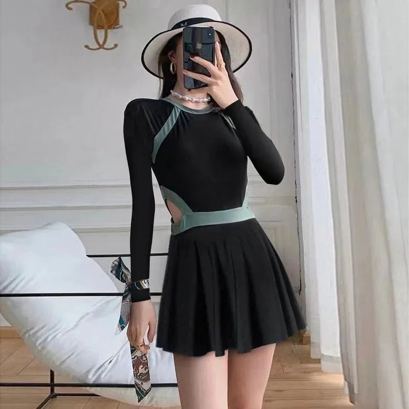 Women's Two-Piece Swimsuit Hot Sale Of The Season Summer Fashion Color Block Slimming Long Sleeve Sunscreen Holiday Swimwear Bik