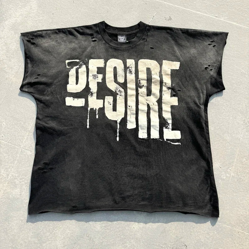 Half Red Skeletons Bone Print Box Tee Hole Damaged Tank Tops T-shirt Men Women Classic Text Graphic Short Sleeve T Shirt Clothes