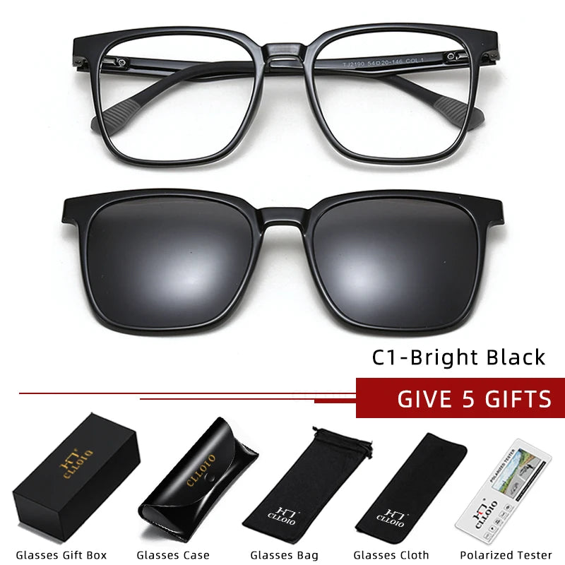 CLLOIO Magnetic Clip Optical Sunglasses Men Polarized Myopia Prescription Glasses Anti Blue Light Reading Glasses for Women 2190