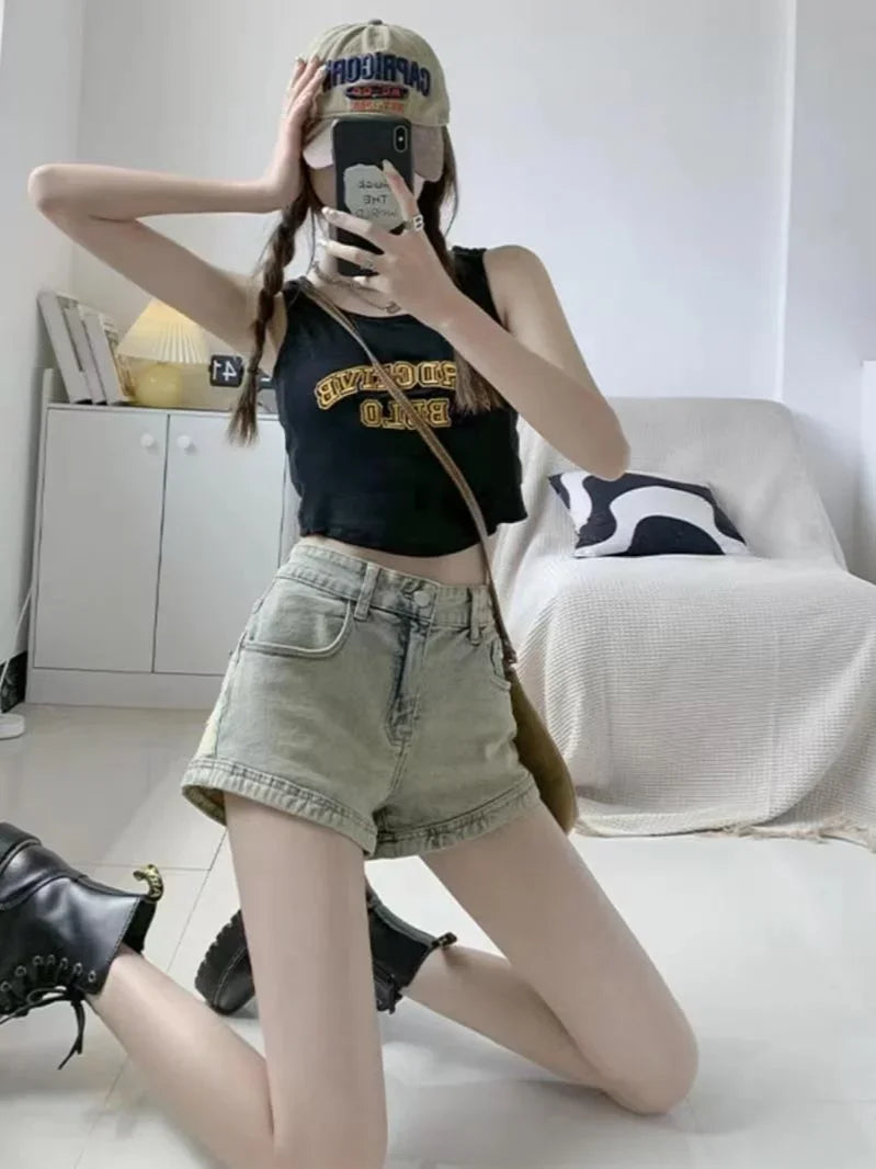 Women's Stretchy Jeans Summer 2025 - High-Waisted American Spicy Shorts with Slimming Straight Leg and A-Line Cut Shorts