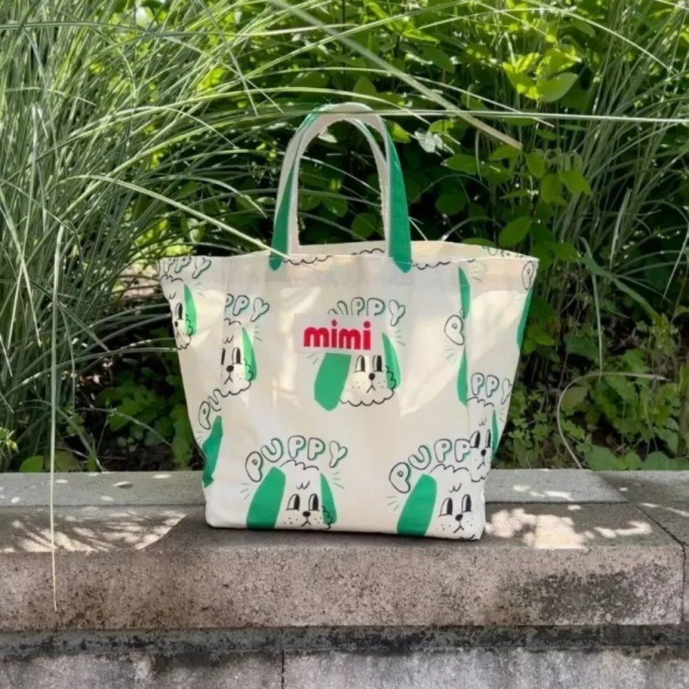 Cute Print Oxford Cloth Storage Bag Square Shape Beach Bag Large Capacity Lunch Bag Portable Shoulder Bag Creative Handbag