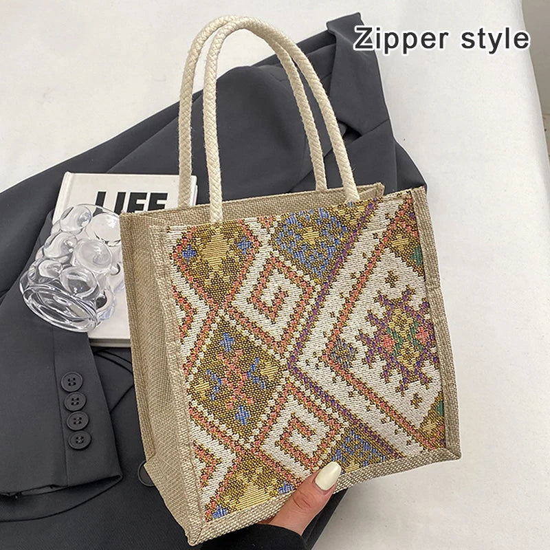 Canvas Bags For Women Shoulder Bag Retro Casual Tote Handbags Ethnic Style Large Capacity Hand Bags Japanese Style Student Bag