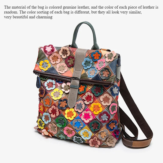 Handmade bag, three-dimensional floral romantic backpack, colorful patchwork retro backpack, luxurious travel experience