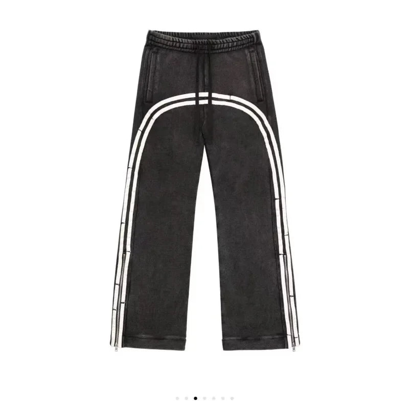 Y2K New Sports Two-Piece Vintage Striped Zipper Hoodie Casual Versatile Pants Street Hip-Hop Harajuku Loose Couple Streetwear