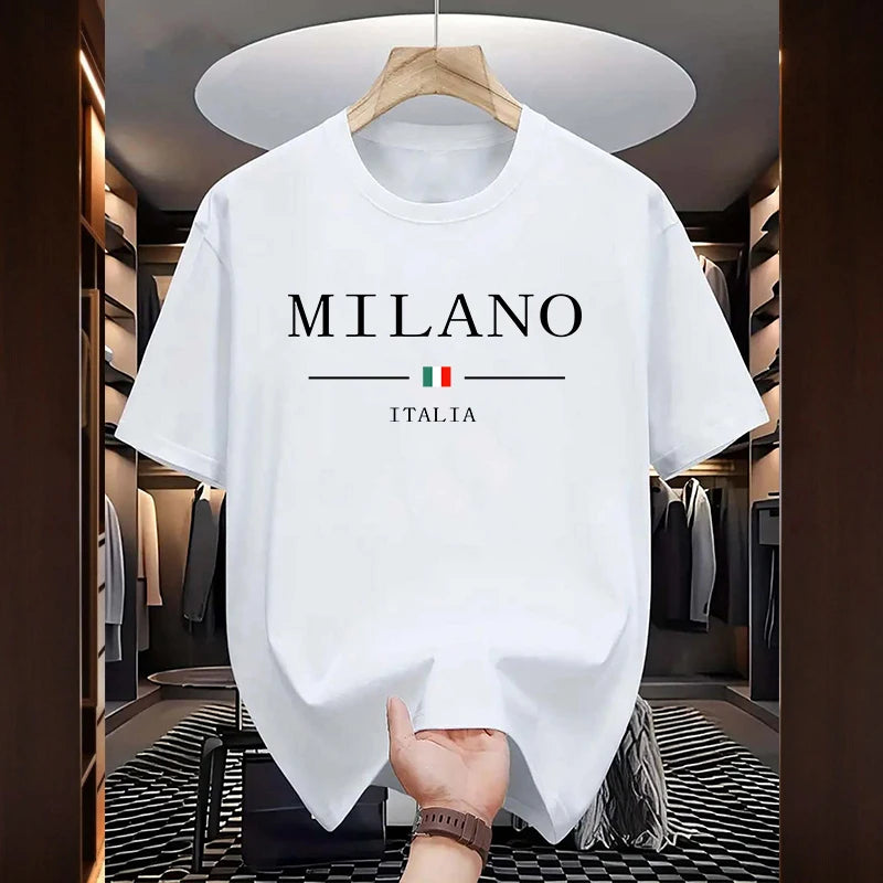 Italy Fashion Mens Cotton T-shirt Spring Summer Daily Casual Fashion O-neck Short Sleeve Top Male Home Outdoor Comfort Soft Tees