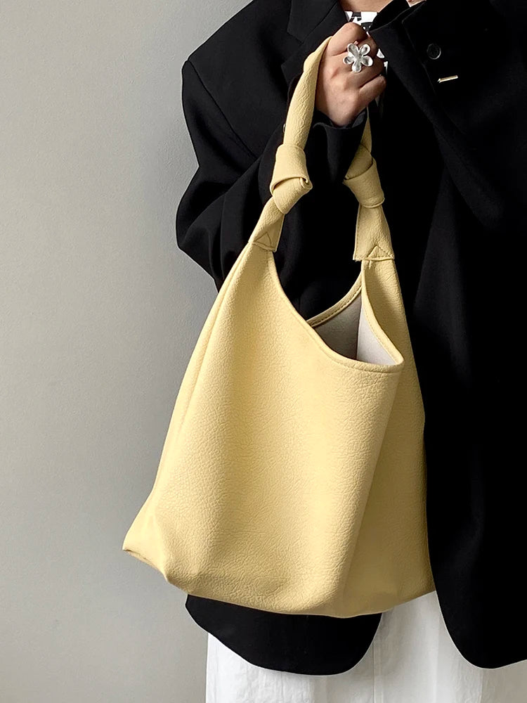 Fresh Yellow PU Women's Tote Bag Spring New Large Capacity Versatile High-grade Texture Underarm Bags Trendy One Shoulder Bags