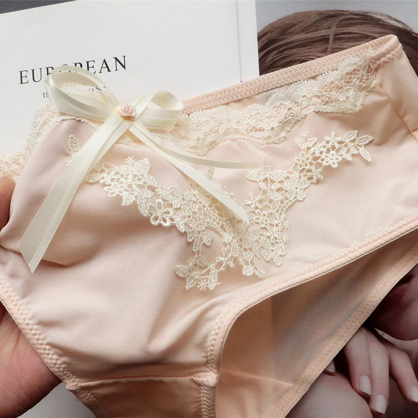 SP&CITY Flower Embroidery Ice Silk Bow Sexy Women's Underwear Low Waist Traceless Breathable Summer Thin Panties Seamless Briefs