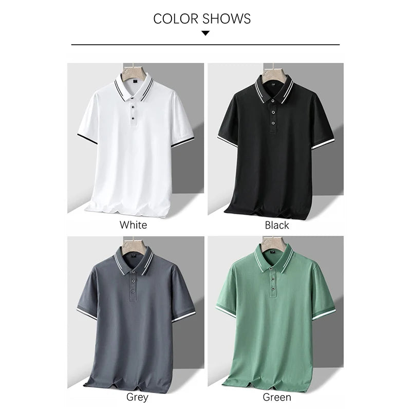 TFETTERS Men's Summer Polo Shirt Top Short Sleeve Turn Down Collar Solid Color Cotton White Casual T Shirt for Men Clothes