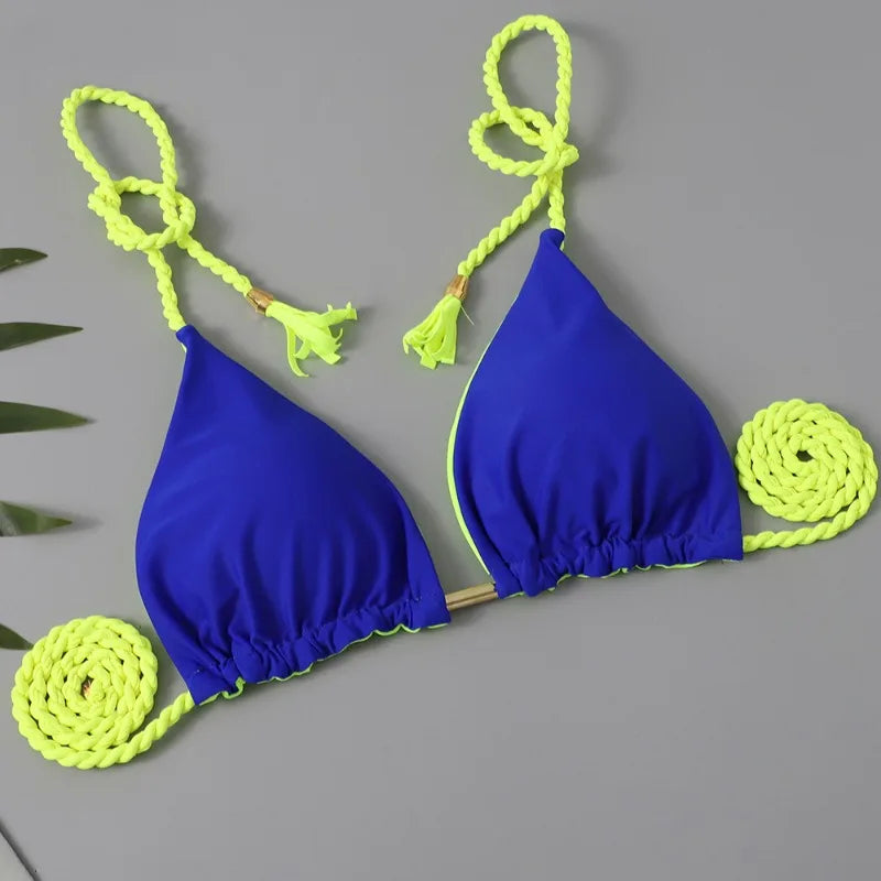 Women Bikini Rope Triangle Swimsuit Multicolor Sexy Low Waisted Bikini Set Swimsuit Swimwear Women BeachwearBrazilian biquini