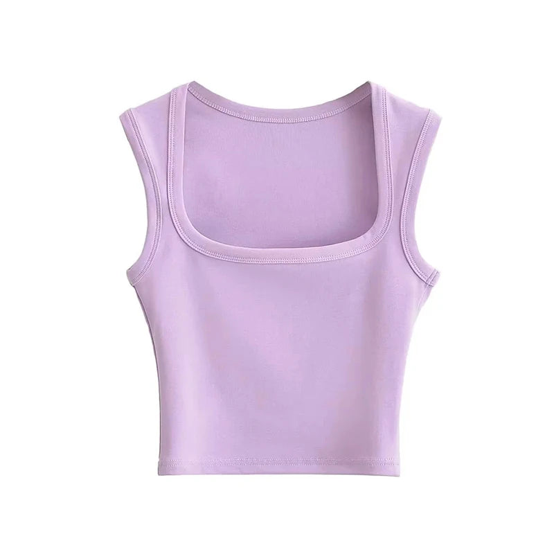Deep Square Collar Vests 2025 Summer New Fashion Sexy Women's Crop Tops Sling Vest Camis