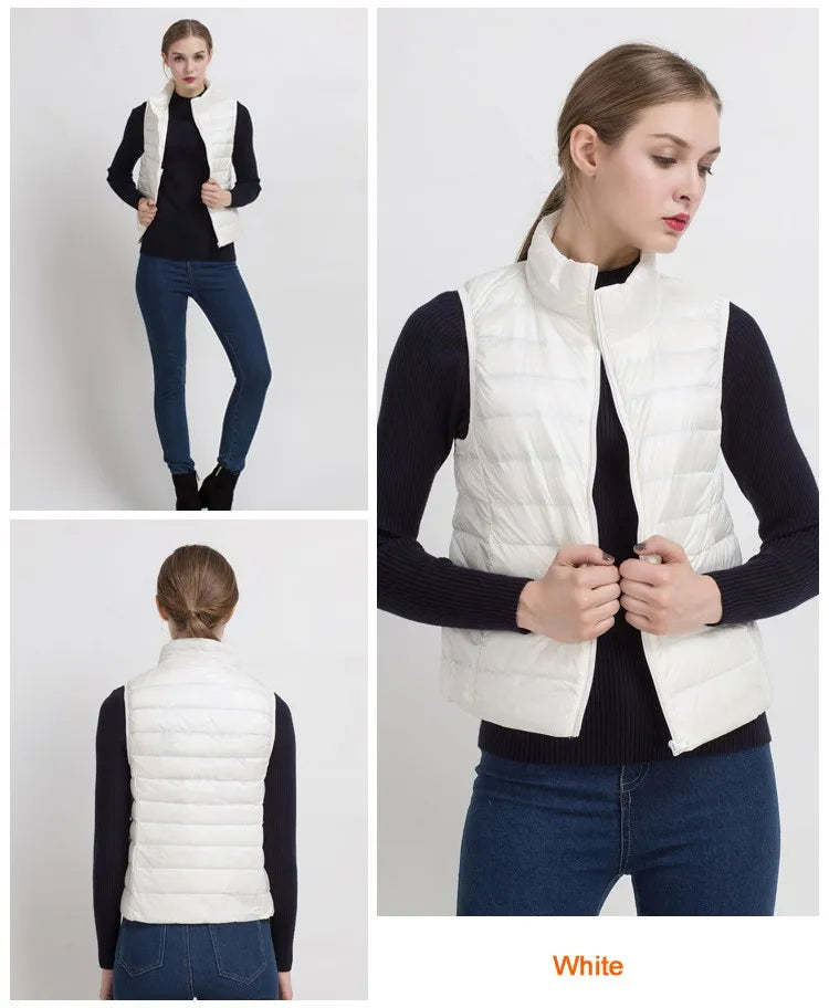 0-10 ℃ Femmes gilets automne hiver Ultra léger canard vers le bas gilet femme mince sans manches veste coupe-vent chaud bouffant gilet 4XL