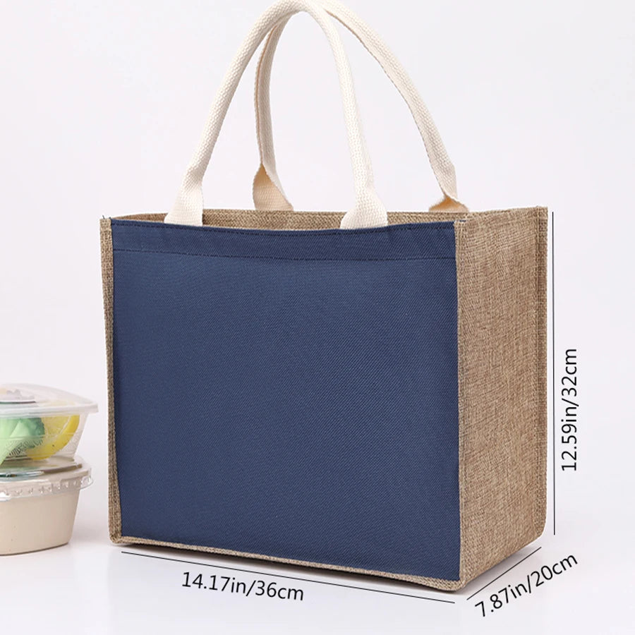 Simple solid color large capacity women's handbag reusable imitation linen zipper handbag commuting bag shopping bag