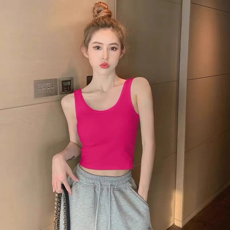 Débardeur court en 2024 coton pour femme, bustier tubulaire, couleur bonbon, mode, sexy, décontracté, gla2XL, 100%