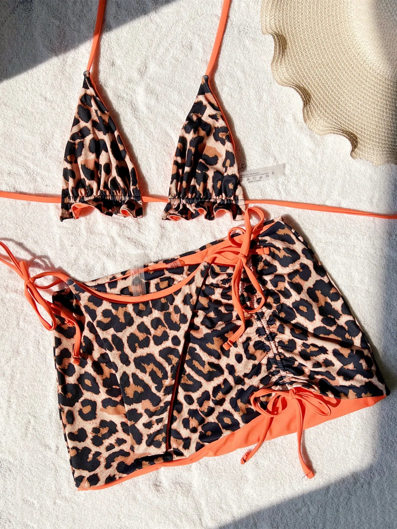 Reversable Swimsuit 2025 New Summer 3pcs Set Leopard female Swimsuit Top Bottom bikinis Cover Ups Tong Biquinis Swiming Suit