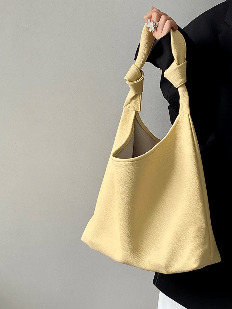 Fresh Yellow PU Women's Tote Bag Spring New Large Capacity Versatile High-grade Texture Underarm Bags Trendy One Shoulder Bags