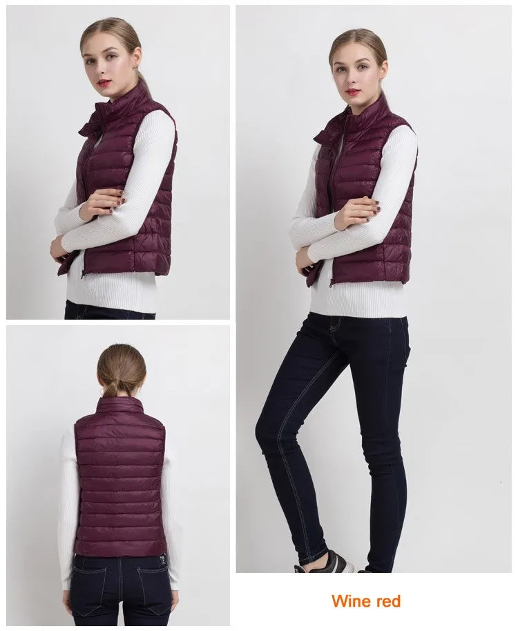 0-10 ℃ Femmes gilets automne hiver Ultra léger canard vers le bas gilet femme mince sans manches veste coupe-vent chaud bouffant gilet 4XL