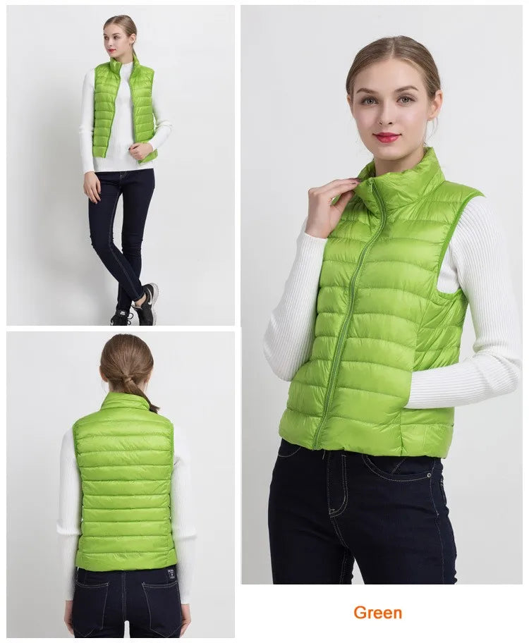 0-10 ℃ Femmes gilets automne hiver Ultra léger canard vers le bas gilet femme mince sans manches veste coupe-vent chaud bouffant gilet 4XL