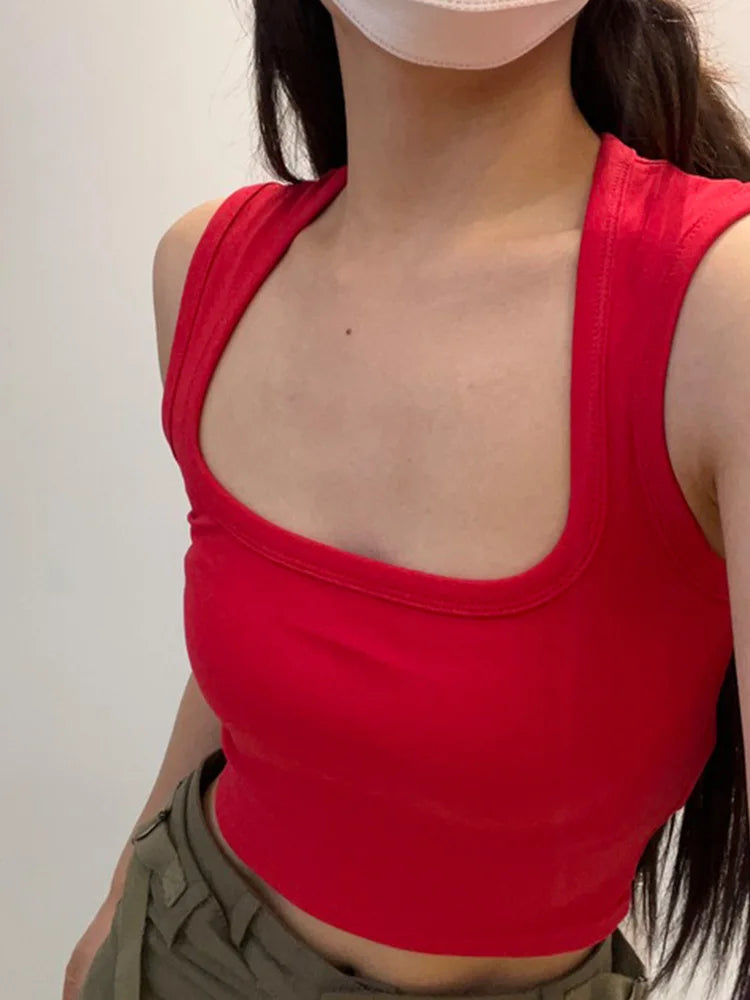 Deep Square Collar Vests 2025 Summer New Fashion Sexy Women's Crop Tops Sling Vest Camis