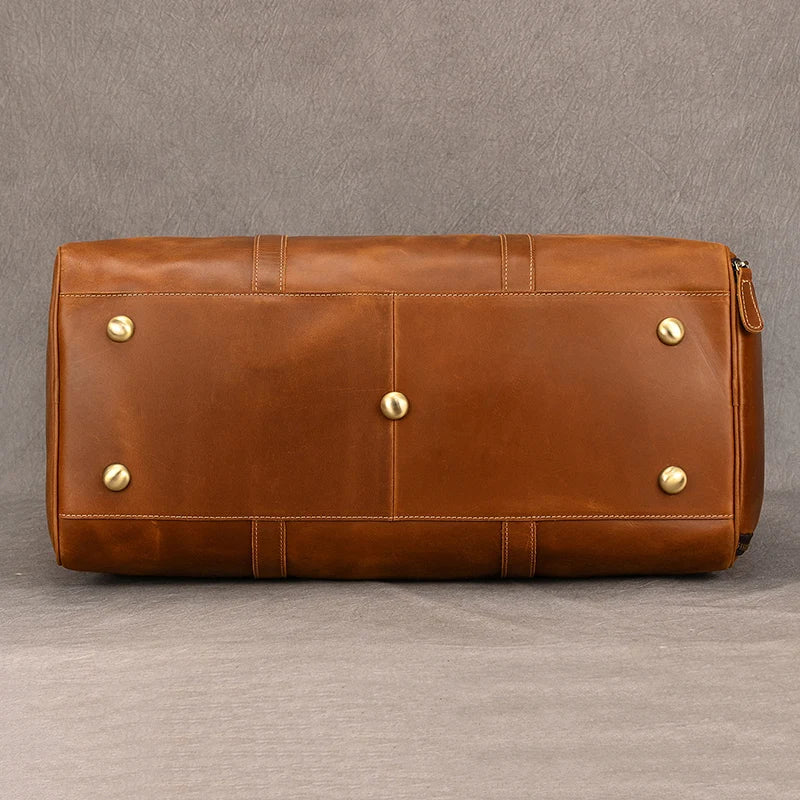 Sac de voyage en cuir véritable de grande capacité pour hommes et femmes, en cuir de vache noir souple, polochon de voyage décontracté, grand sac à bandoulière pour week-end
