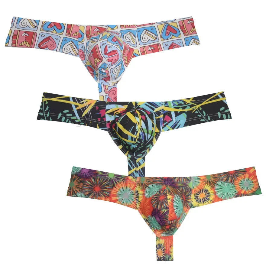 Mens Sexy Mini Thong Boxer Printed Underwear Cheeky Boxer Briefs 1/3 Coverage Brazilain Bikini