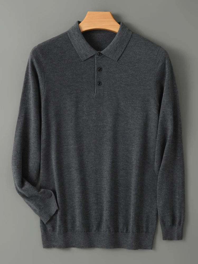 Spring Autumn Men Shirt Merino Worsted Wool Knitted Pullover Long Sleeve Polo-Collar Clothing Tops Smart Casual Thin Outerwears
