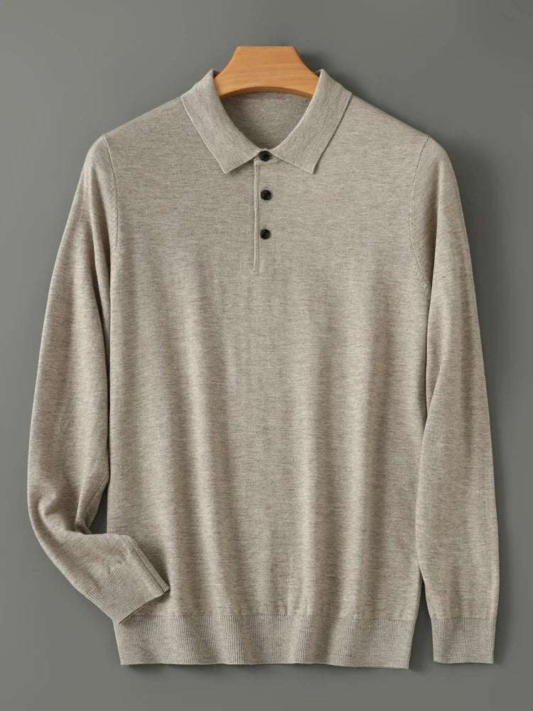 Spring Autumn Men Shirt Merino Worsted Wool Knitted Pullover Long Sleeve Polo-Collar Clothing Tops Smart Casual Thin Outerwears