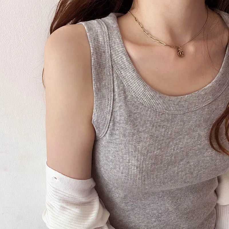 Summer Knitted Solid Color Tanks Top White Skinny Camisole Women Basic Camisole T-Shirt