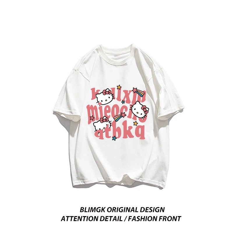 Hello kt Sweet Academy Style Women Tshirt Samio Originality Tshirt Letter Fashion T Shirt Personality Normcore Short Sleeved