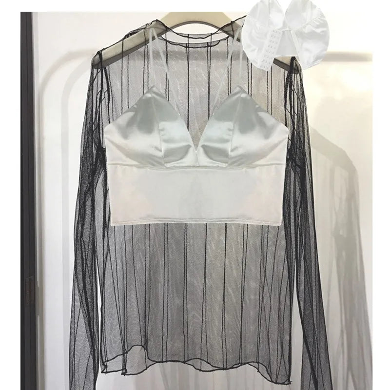 Haut court en satin sexy pour femme, bralette sans fil, bretelles spaghetti, t-shirt court avec poitrine, caraco rembourré