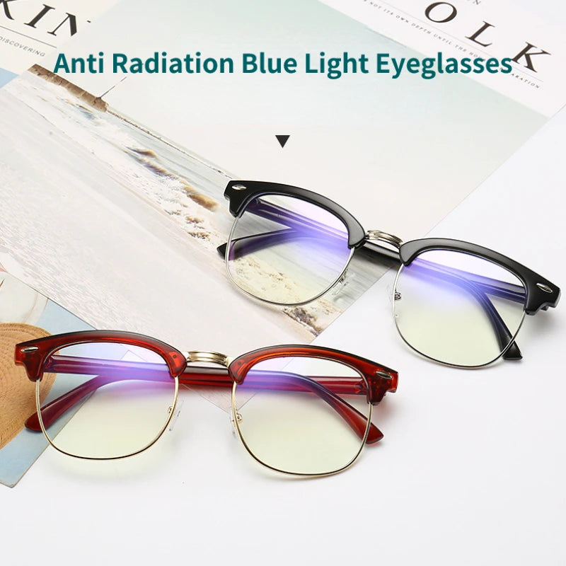 Anti Radiation Blue Light Eyeglasses Replaceable Lens Computer Glasses High Qulity Half Metal Glass oculos de grau feminino