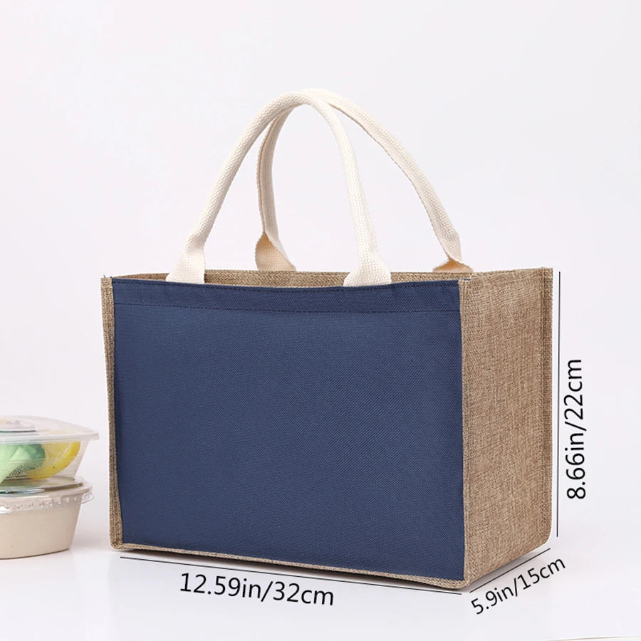Simple solid color large capacity women's handbag reusable imitation linen zipper handbag commuting bag shopping bag