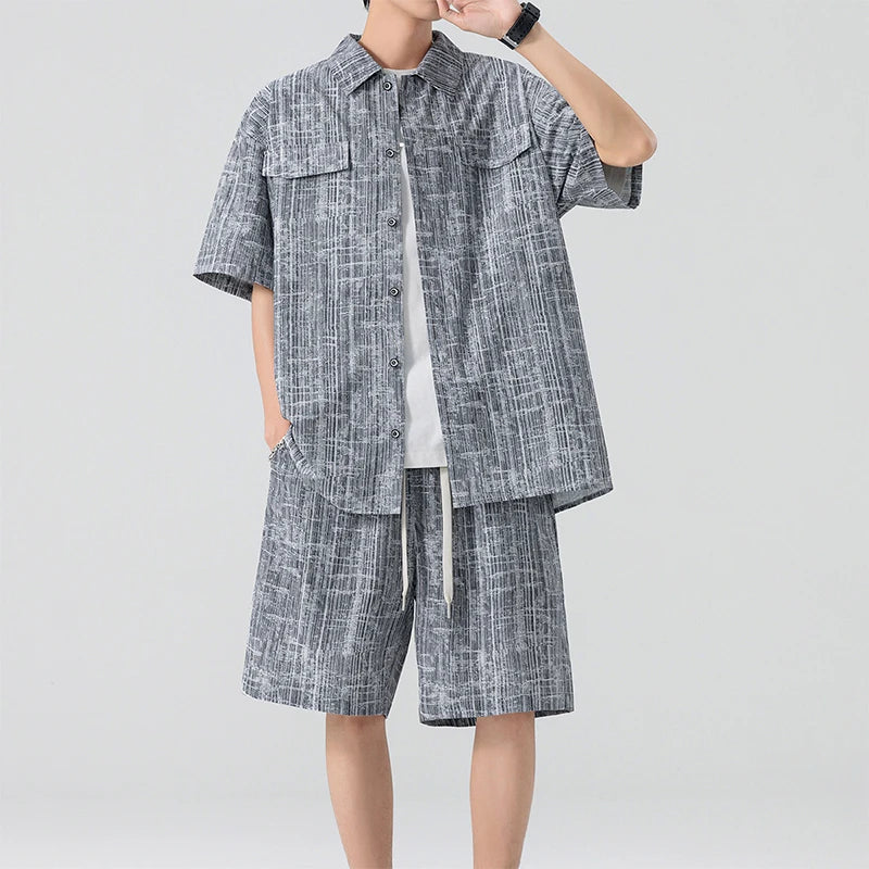 Men Shirt Suit Short Sleeve Shorts Set Summer Oversize 6XL 7XL 8XL Plus Size Casual Plaid Streetwear Loose Pocket High Quality