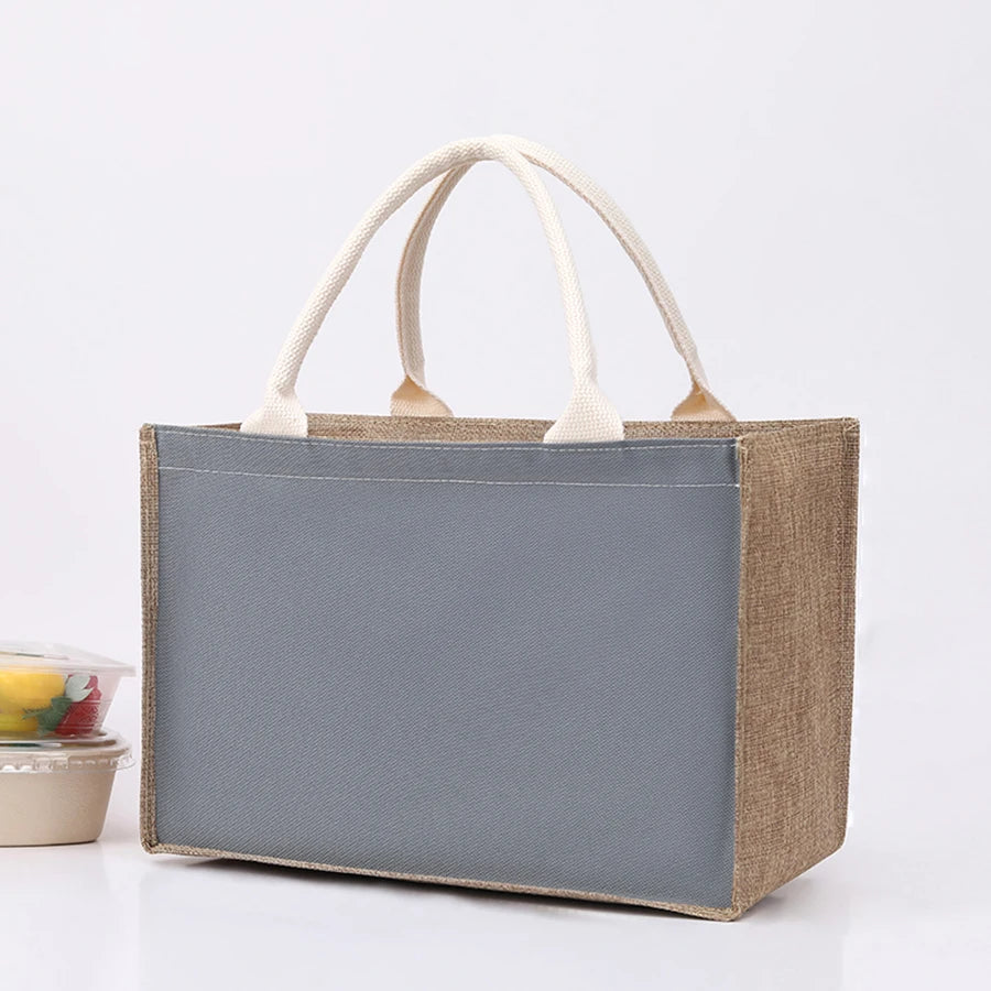 Simple solid color large capacity women's handbag reusable imitation linen zipper handbag commuting bag shopping bag