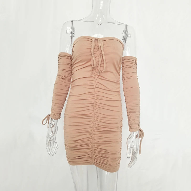 Articat – robe à bandes pour femmes, Sexy, épaules dénudées, manches longues, Slim, élastique, moulante, robes de soirée, automne hiver, 2022