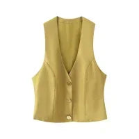 Elegant Satin Sling Top Pants Set Women V-neck Single Breasted Waistcoat Wide Leg Trousers 2025 Summer Lady Street 3 Piece Suits