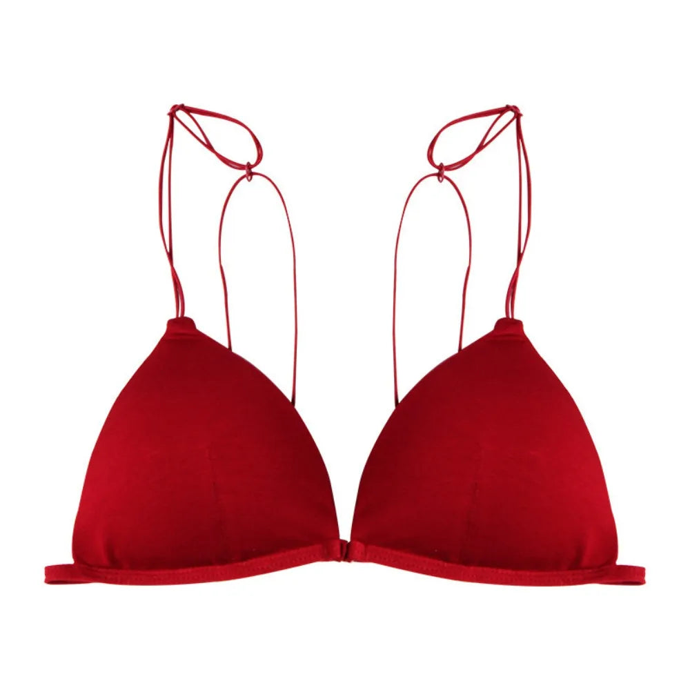 Fachion Triangle Bras for Women Beauty Back Thin Strape French Style Bra Solid Color Lingerie Deep V Bralette Summer