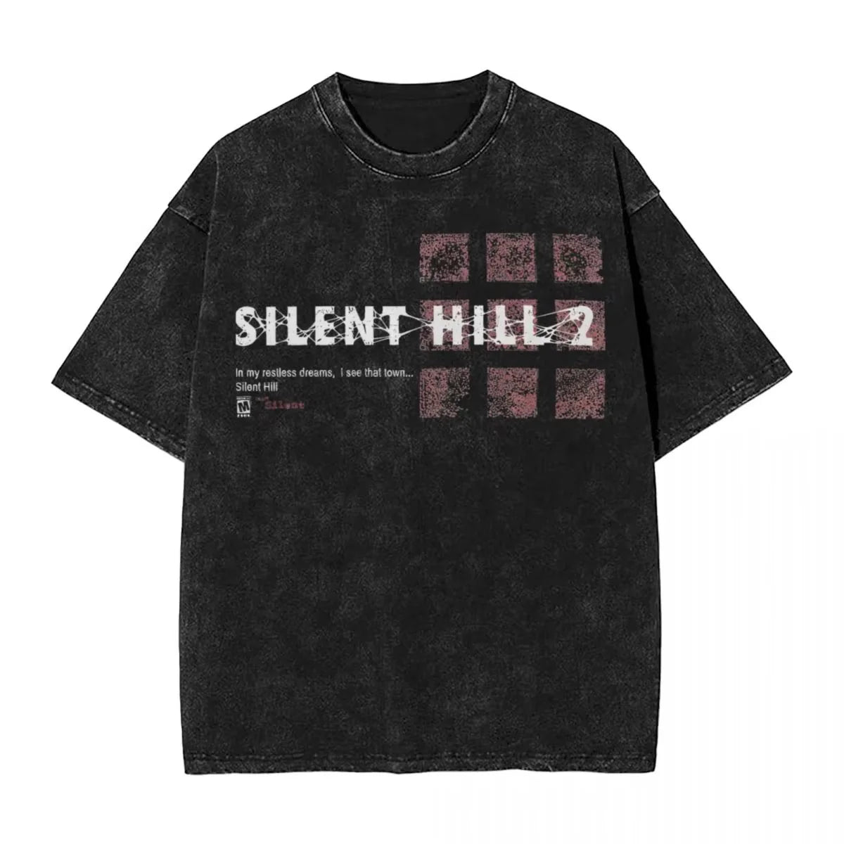 Washed T Shirts Horror Silent Hill Heavens Night Hip Hop T-Shirt Street Streetwear Short Sleeve Printed Tops Tees Men Women
