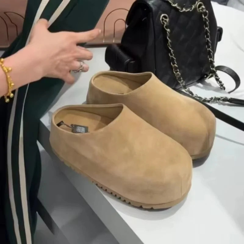 Shoes Woman 2024 Round Toe Clogs Platform Slip-on All-Match New Summer Creepers Slip On Comfortable Concise Slipper Slides