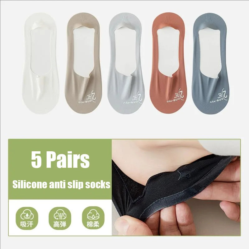 5/7 Pairs Men's Socks Cotton Breathable Summer Ultra-thin No Show Ice Silk Sock Silicone Non-slip Bottom Absorb Sweat Boat Sock